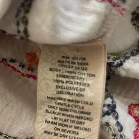 Soft Surroundings embroidered 100% cotton boho top ivory w orange green red szXS - Picture 9 of 10